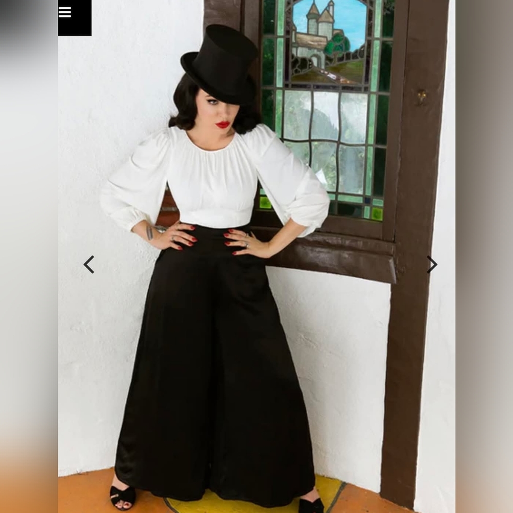 La Femme en Noir Black Satin Palazoo Pants